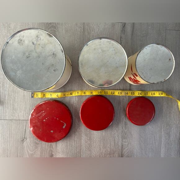 Vtg Retro MCM Nesting Metal Canisters Fruit Grapes Flower biege yellow Set Of 3 - Picture 6 of 11